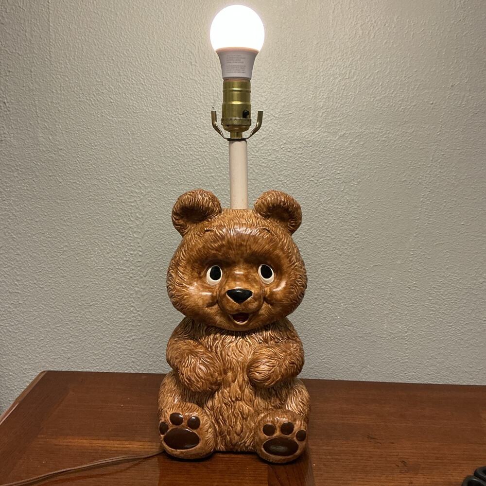 Vintage RARE Teddy Bear Lamp 1970’s Brown Black Made In USA WORKS! VTG A+++